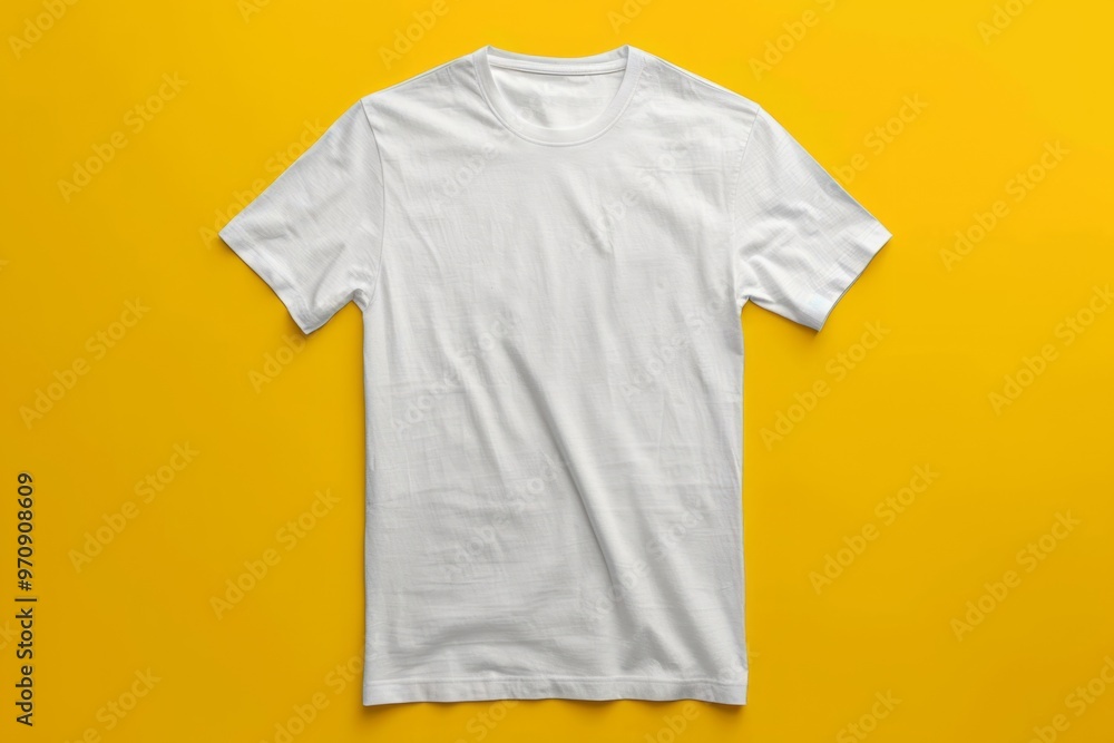 White t-shirt lying on yellow background for mockup design White t-shirt lying on yellow background for mockup design