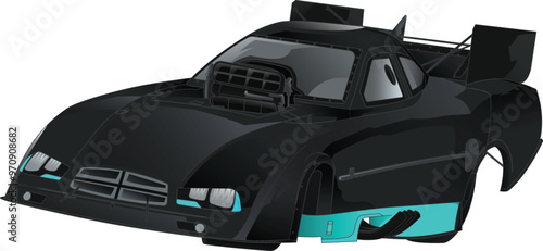 Outline black and painted racing car. Isolated in black background, for t-shirt design, print, and for business purposes.