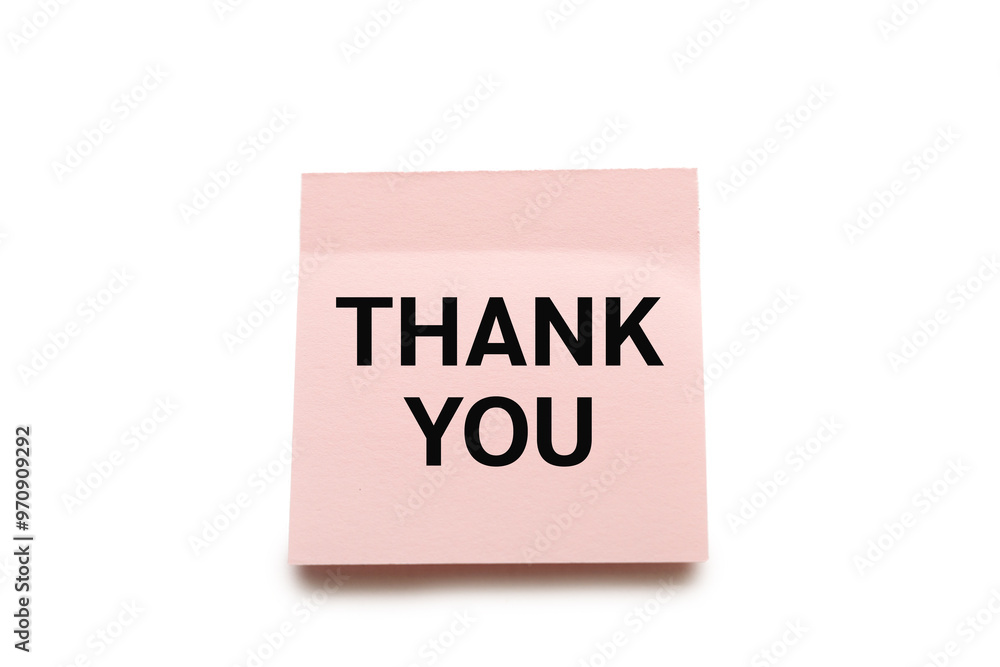 Text THANK YOU on pink sticky note isolated on white background with clipping path. Text THANK YOU on pink sticky note isolated on white background with clipping path.