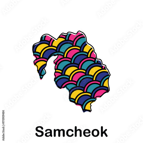 Samcheok City of Korea map vector illustration, vector template with Colorful circle style isolated on white background