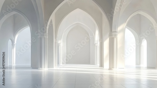 Abstract background of a white musala prayer room