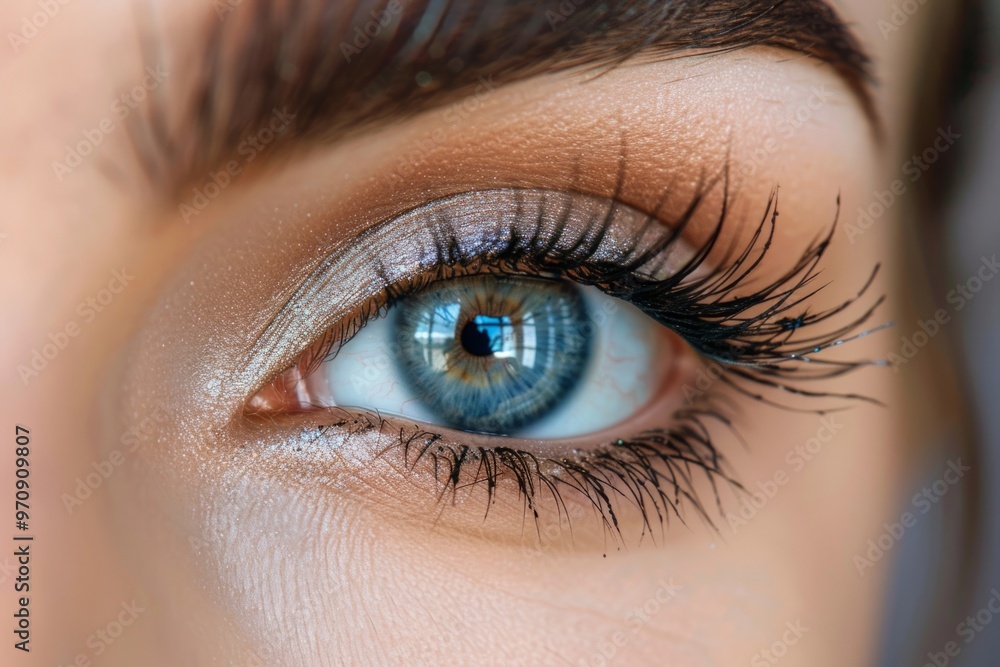 Woman with blue eyes showing detailed iris texture Woman with blue eyes showing detailed iris texture