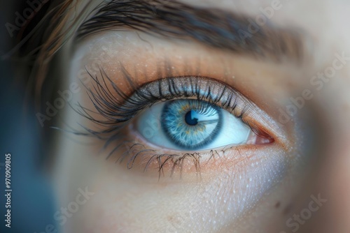 Woman with blue eyes showing detailed iris texture