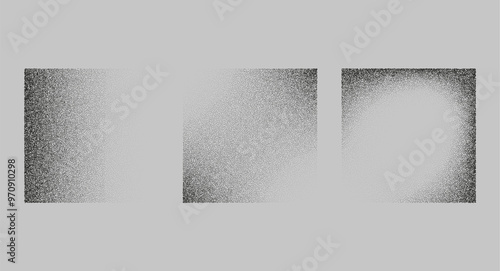 Square shadows from different angles. Noise grain background, pointillism dots gradient or dotwork pattern, vector stipple effect. Grain noise halftone or grainy texture or dotwork grain noise.