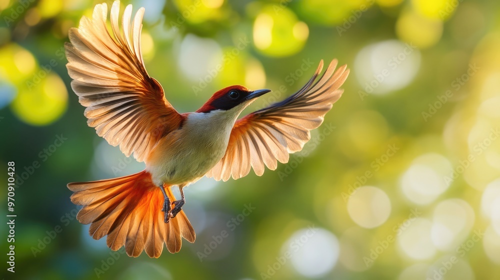 Obraz premium Red-Crested Bird in Flight