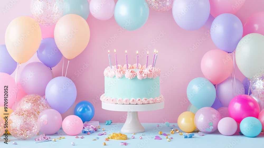 Birthday Celebration with Cake and Balloons Birthday Celebration with Cake and Balloons
