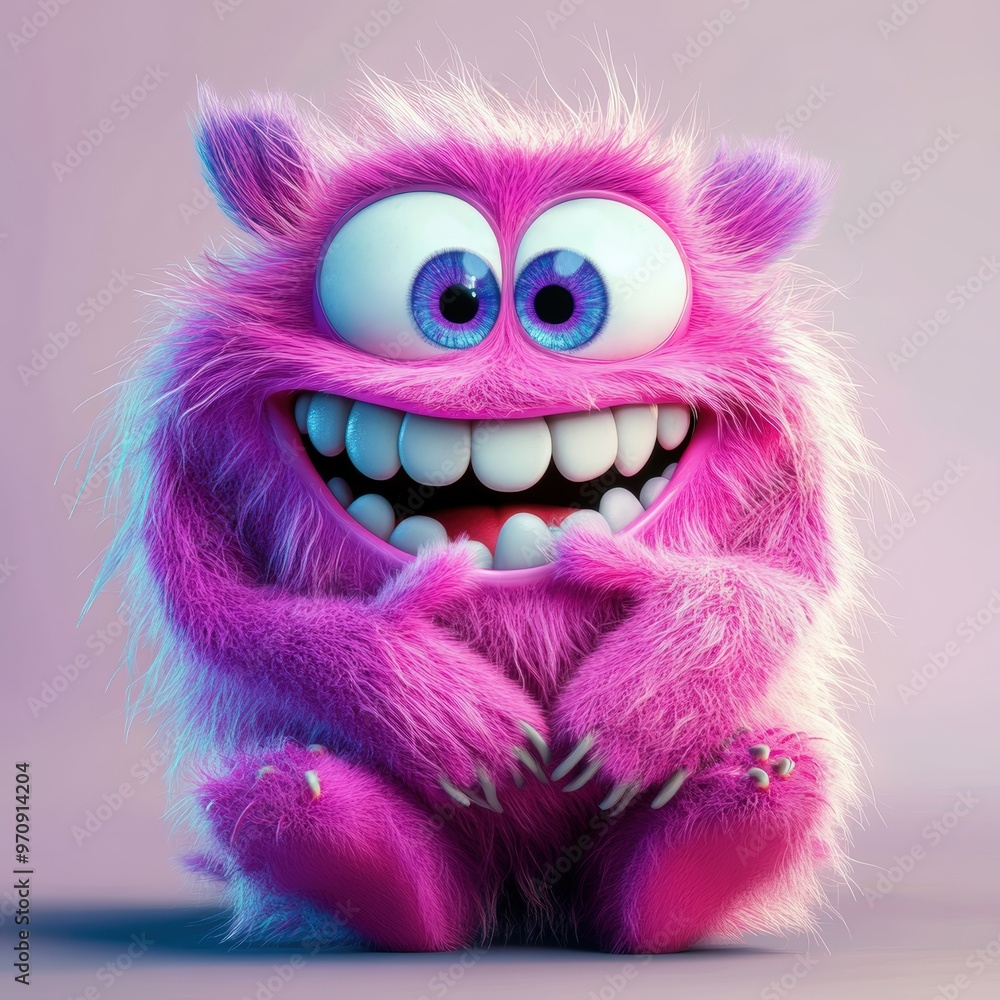 Cute and furry pink monster with good character, Big eyes and smile. studio render quality. Cartoon style.
Cute and furry pink monster with good character, Big eyes and smile. studio render quality. Cartoon style.