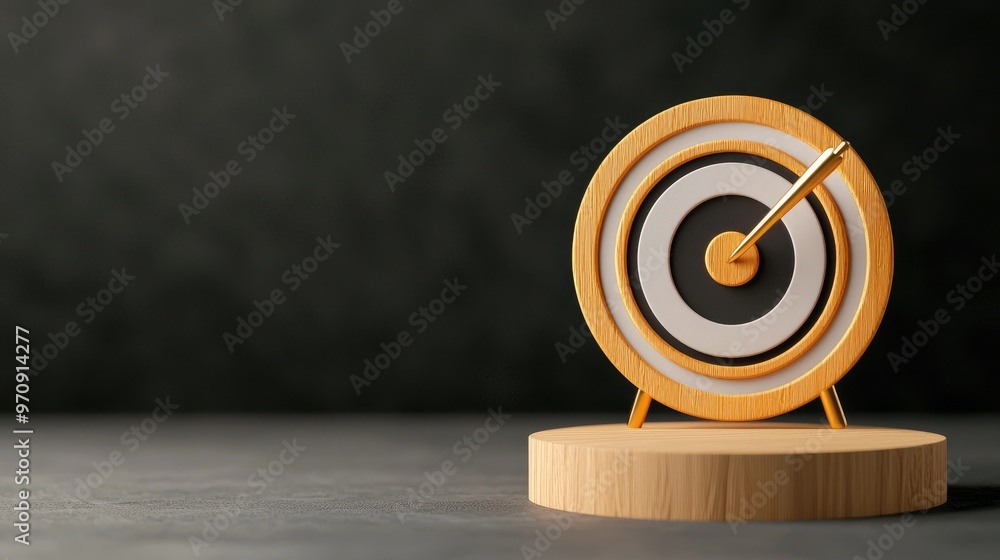 Stylish wooden target symbolizing precision, success, and goal achievement on a minimalist background. Stylish wooden target symbolizing precision, success, and goal achievement on a minimalist background.