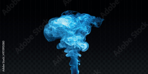 Vector blue smoke plume isolated on transparent background.