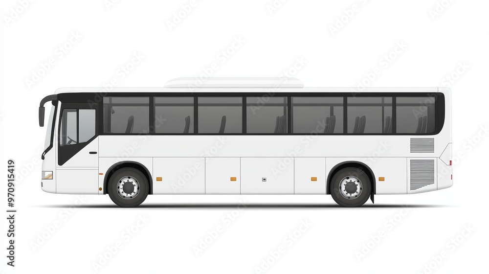 White passenger bus side view isolated on a white background. Comfortable tourist bus international passenger transportation White passenger bus side view isolated on a white background. Comfortable tourist bus international passenger transportation