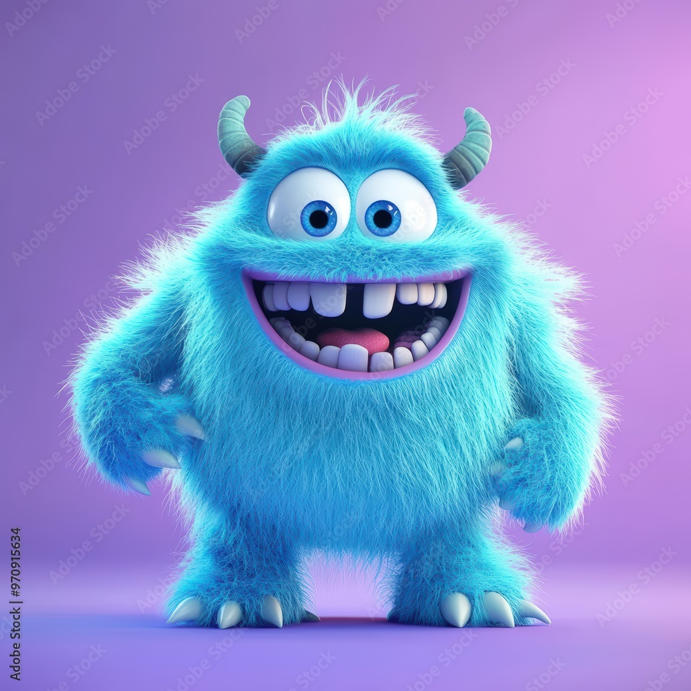 Cute and furry blue monster with good character, Big eyes and smile. studio render quality. Cartoon style.
Cute and furry blue monster with good character, Big eyes and smile. studio render quality. Cartoon style.