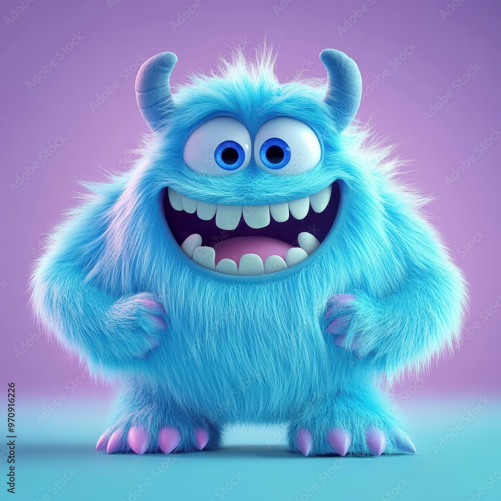 Cute and furry blue monster with good character, Big eyes and smile. studio render quality. Cartoon style.
Cute and furry blue monster with good character, Big eyes and smile. studio render quality. Cartoon style.