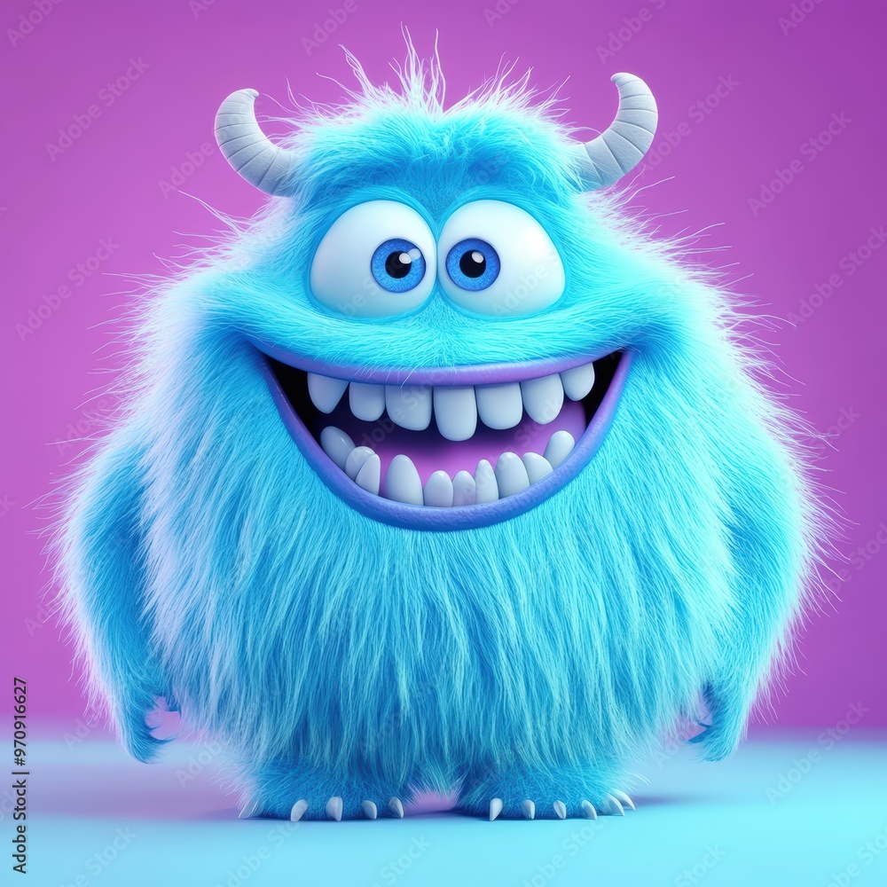 Cute and furry blue monster with good character, Big eyes and smile. studio render quality. Cartoon style.
Cute and furry blue monster with good character, Big eyes and smile. studio render quality. Cartoon style.