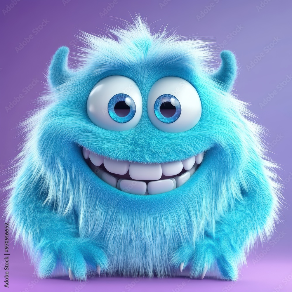 Cute and furry blue monster with good character, Big eyes and smile. studio render quality. Cartoon style.
Cute and furry blue monster with good character, Big eyes and smile. studio render quality. Cartoon style.