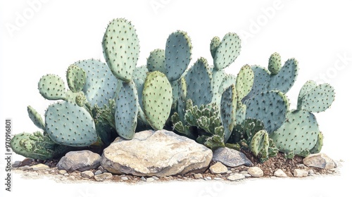 Beavertail cactus (Opuntia basilaris) clipart, element, 3D illustration, realistic, isolated on white background photo