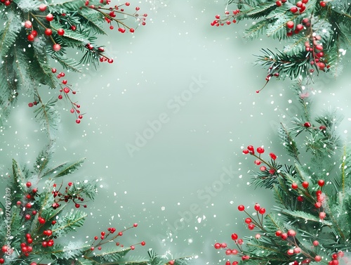 Snowy Holly Wreath with Red Berries photo