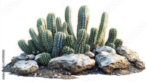 Golden rat tail cactus (Cleistocactus winteri) clipart, element, 3D illustration, realistic, isolated on white background photo