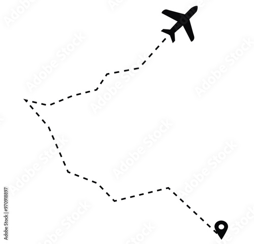 airplane dotted route path icon vector symbol. plane flight line.