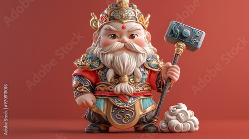 Chinese God of Thunder, Lei Gong, 3D Render. photo