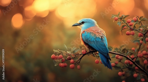 A Vibrant Blue Roller Bird Perched on a Branch