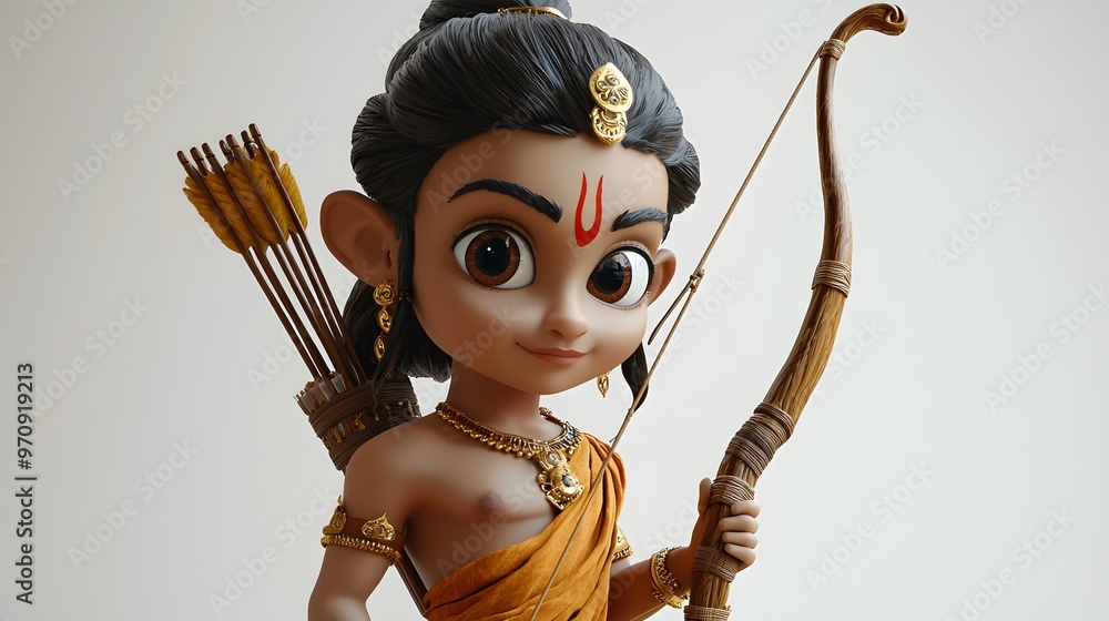 Cartoon Illustration of Hindu God Rama with Bow and Arrow. Stock ...