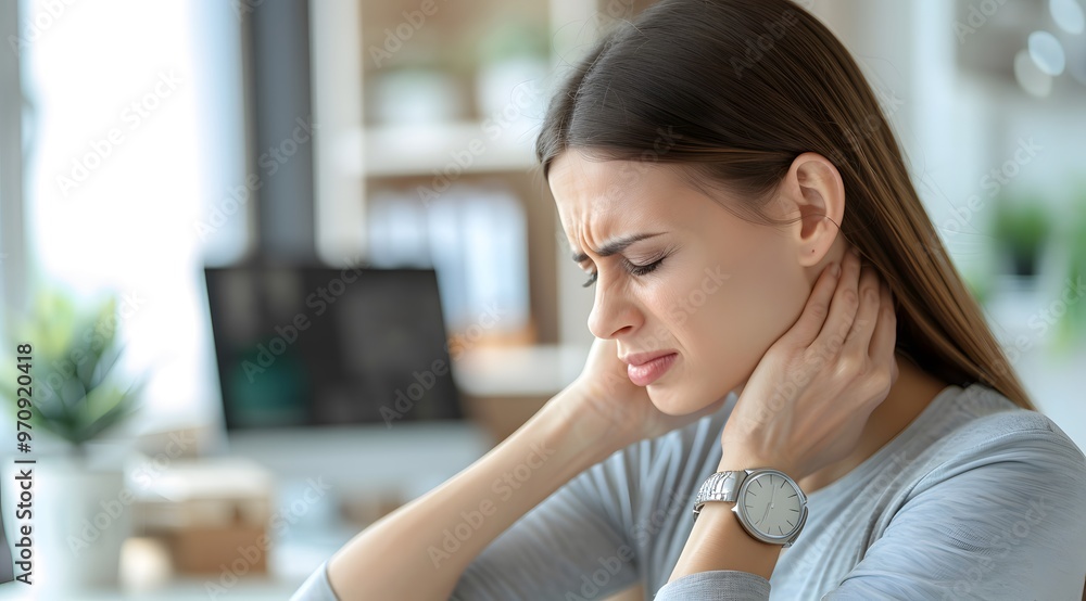 Weary at Home: Woman Facing Headache and Mental Fatigue Weary at Home: Woman Facing Headache and Mental Fatigue