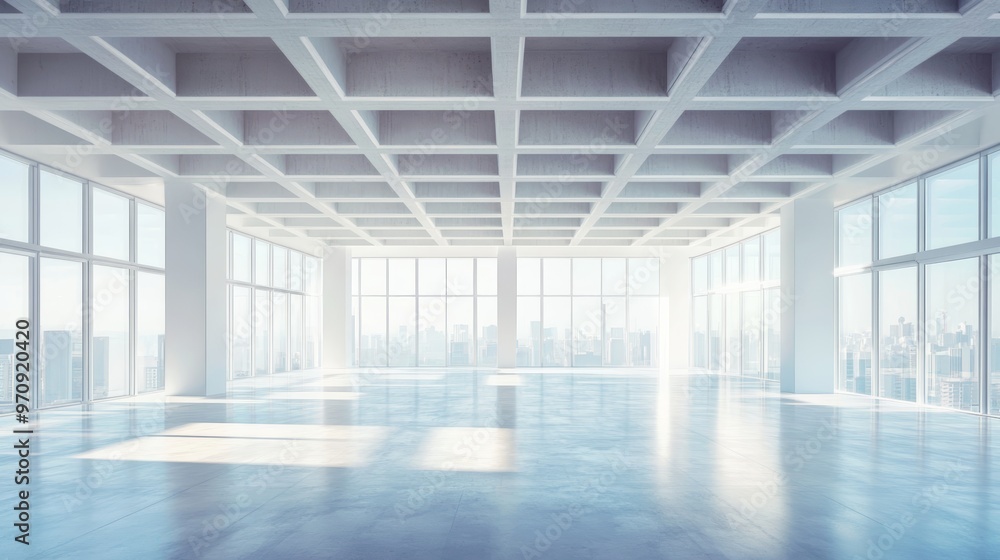 Interior of modern empty office building.Open ceiling design. Interior of modern empty office building.Open ceiling design.