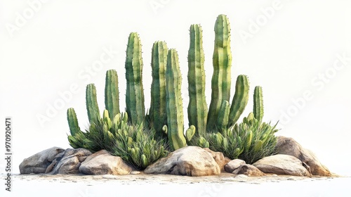 Totem cactus (Lophocereus schottii) clipart, element, 3D illustration, realistic, isolated on white background photo