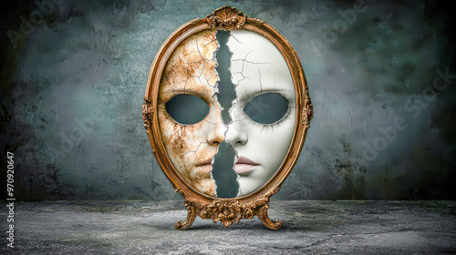 Symbolic image of schizophrenia: a portrayal of inner conflict and fragmented mind. A powerful depiction illustrating the complexity and inner turmoil associated with this mental disorder