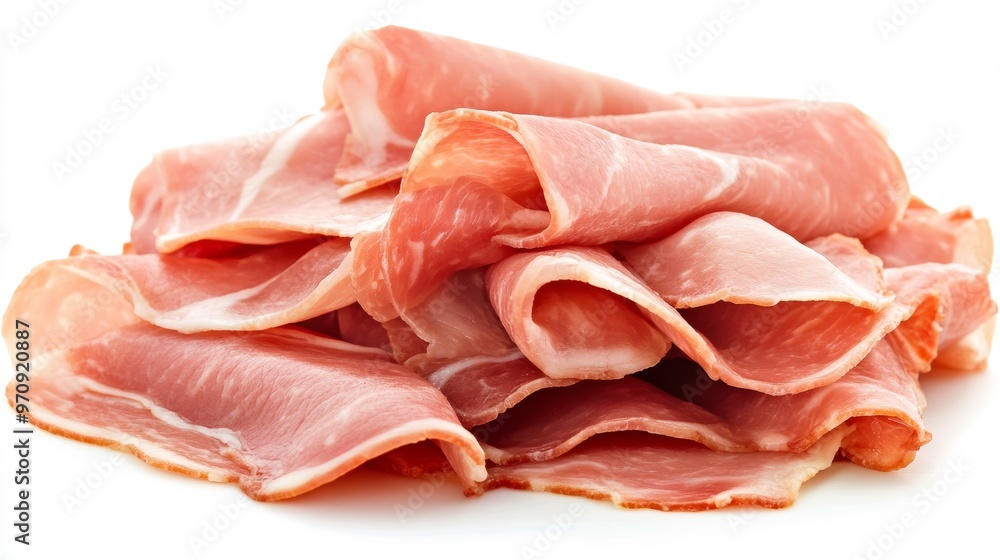Ham slices isolated on white background Ham slices isolated on white background