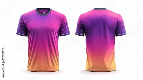 gradation color harmony jersey for gaming, short sleeve mockup with front and back views isolated clean white background