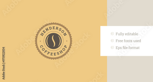 Coffeeshop natural coffee bean circle seal stamp old style logo design template vector flat illustration. Caffeine morning aroma strong drink menu shop store cafe minimalist creative logotype