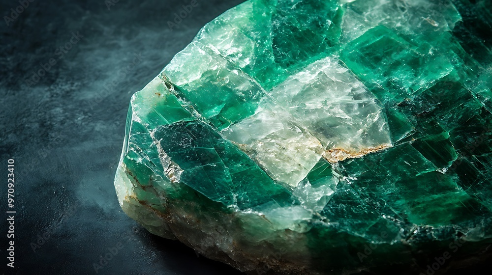 Fototapeta premium A smooth, polished emerald stone background with a subtle shine and a large space for text