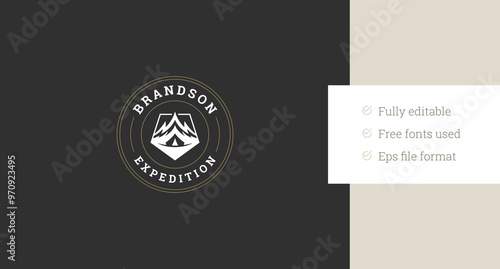 Mountain extreme sport camping expedition club retro circle logo design template vector flat illustration. Alpinism mountaineering travel exploration rock cliff hiking tourism discovery logotype