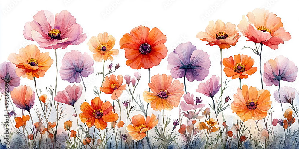 watercolor illustration depicting colorful flowers painting on canvas