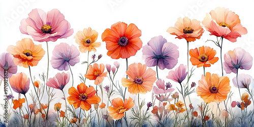 watercolor illustration depicting colorful flowers painting on canvas