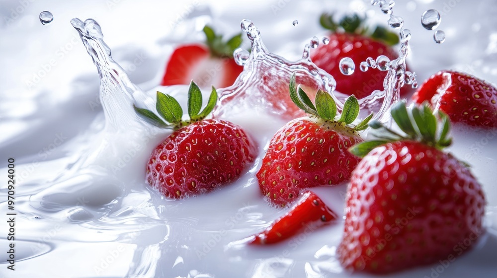 Strawberries Splashing in Milk Strawberries Splashing in Milk
