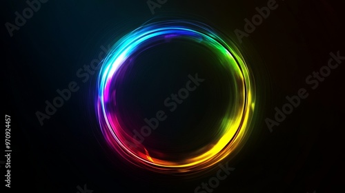 Luminous circle with multiple colors like a rainbow on a black background photo