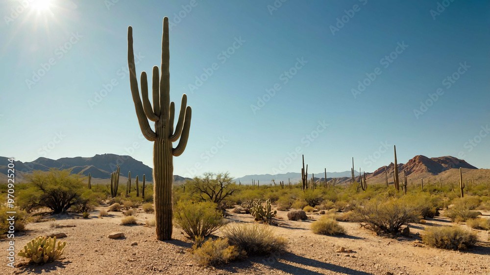Cactus standing tall in a desert landscape under the hot sun Cactus standing tall in a desert landscape under the hot sun