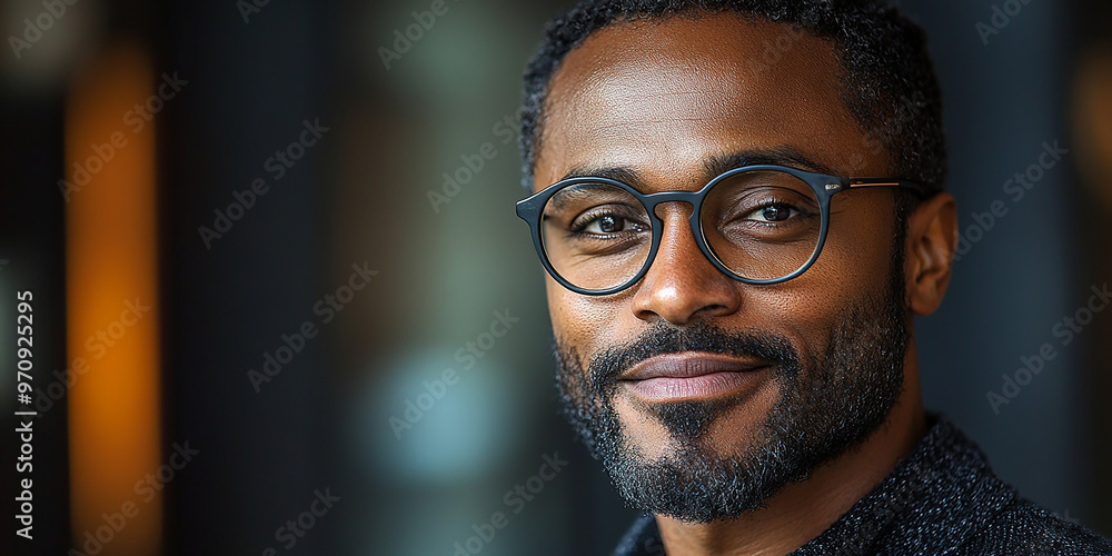 Portrait of an attractive dark-skinned man wearing glasses Portrait of an attractive dark-skinned man wearing glasses