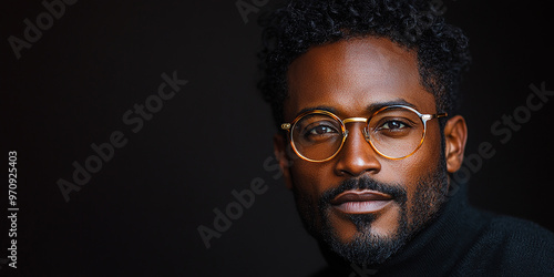 Portrait of an attractive dark-skinned man wearing glasses