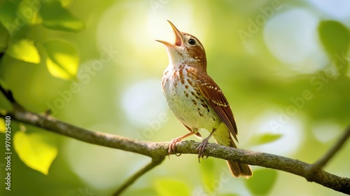Singing Bird on a Branch in Spring