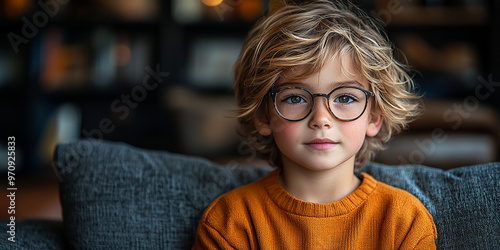 Portrait of a cute little boy with glasses