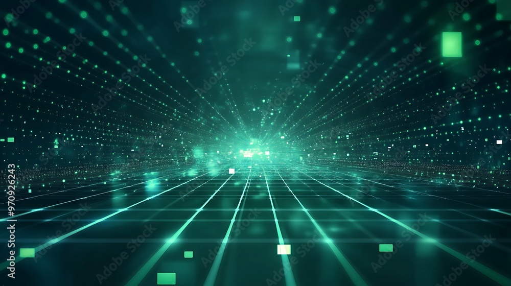 A dynamic digital landscape featuring glowing particles and a grid pattern, ideal for technology and futuristic themes. A dynamic digital landscape featuring glowing particles and a grid pattern, ideal for technology and futuristic themes.
