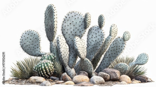 Silver torch cactus (Cleistocactus strausii) clipart, element, 3D illustration, realistic, isolated on white background photo