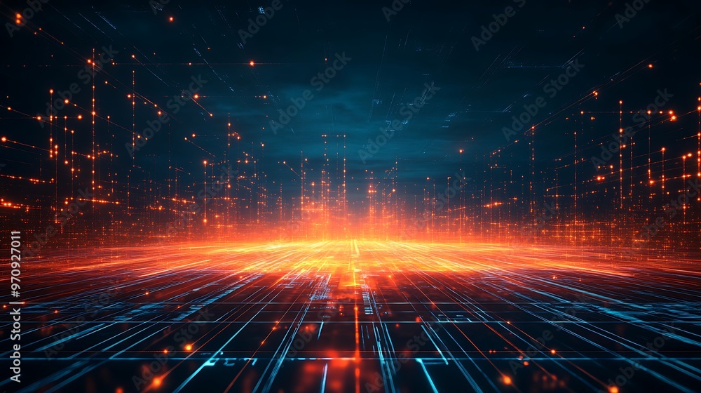 Fototapeta premium A futuristic digital landscape featuring glowing lines and vibrant colors, representing technology and innovation.
