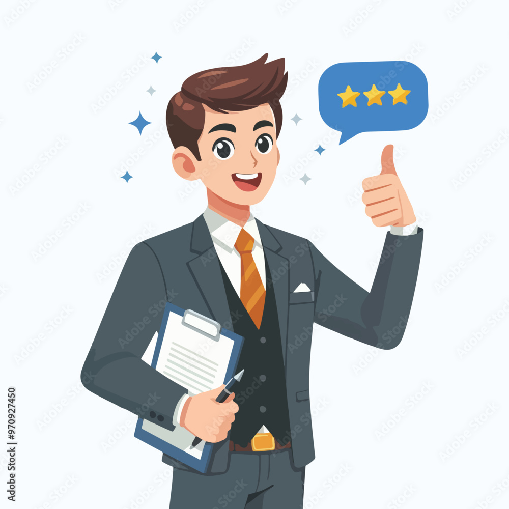 Happy businessman expressing thumb up in flat illustration Happy businessman expressing thumb up in flat illustration