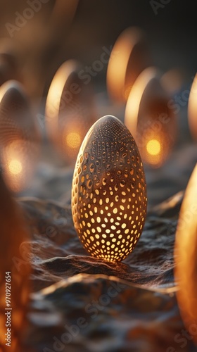 Closeup macro shot of a rough textured and spiked pine cone lying amidst fallen pine needles and organic forest debris in an autumnal or winter landscape  The pine cone displays a detailed photo