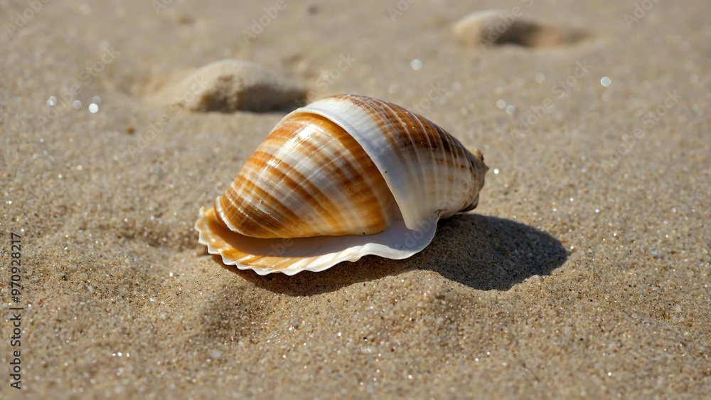Seashell half buried in the sand on a quiet beach Seashell half buried in the sand on a quiet beach