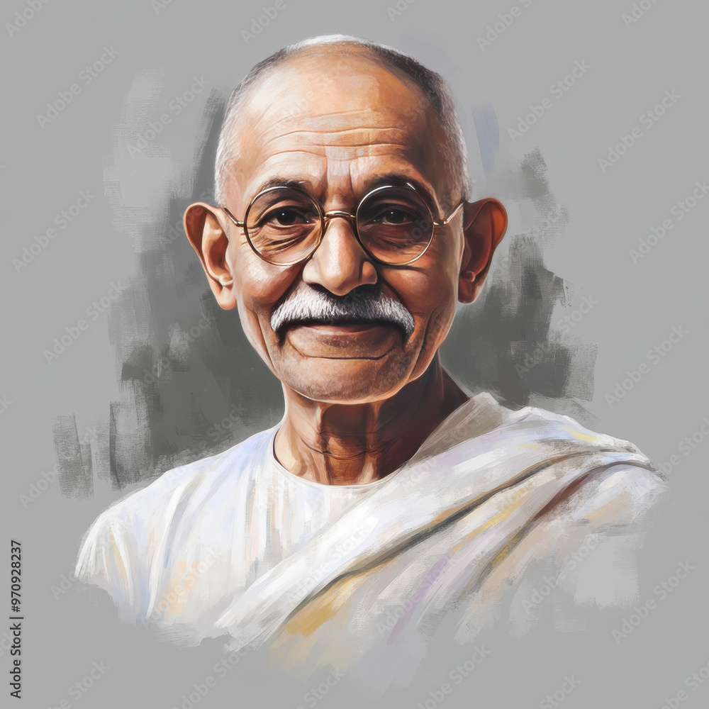 Serene portrait of Mahatma Gandhi, Father of the Nation, symbol of non ...